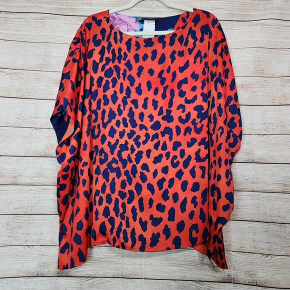 IMAN Global Chic Reversible Printed Poncho Top Floral Leopard Print Women's M/L - Picture 11 of 16